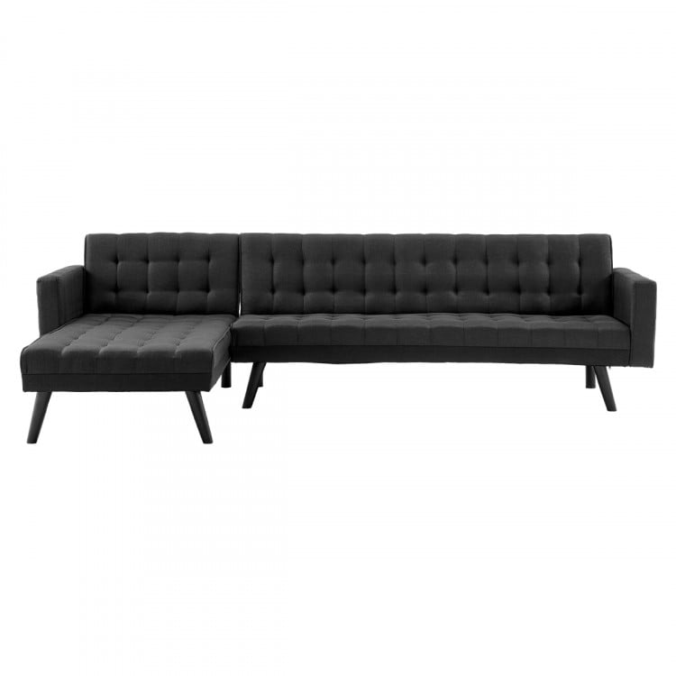 Sarantino 3-Seater Corner Wooden Sofa Bed Lounge Chaise Sofa Black image 2