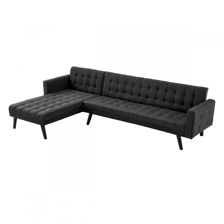 Sarantino 3-Seater Corner Wooden Sofa Bed Lounge Chaise Sofa Black image 7
