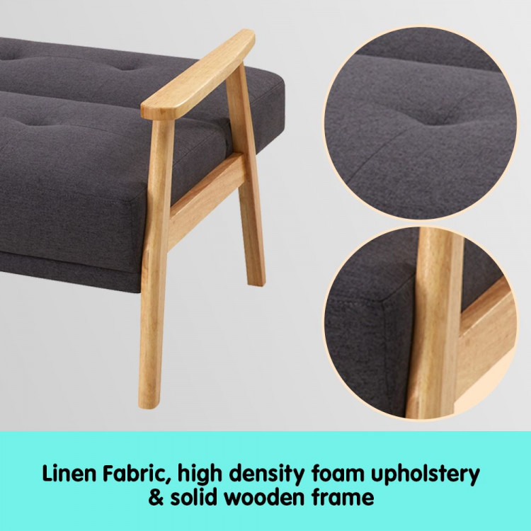 Three Seater Linen Fabric Sofa Bed Lounge Couch Futon - Dark Grey image 8