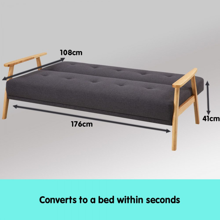 Three Seater Linen Fabric Sofa Bed Lounge Couch Futon - Dark Grey image 7