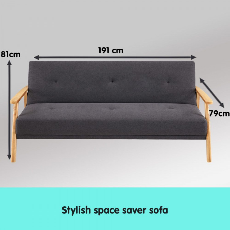 Three Seater Linen Fabric Sofa Bed Lounge Couch Futon - Dark Grey image 5