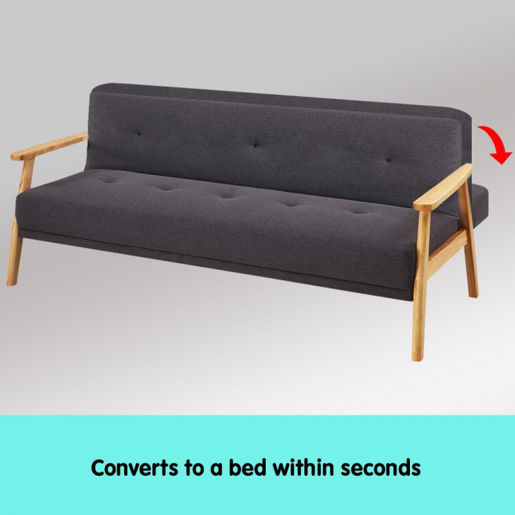 Three Seater Linen Fabric Sofa Bed Lounge Couch Futon - Dark Grey image 6