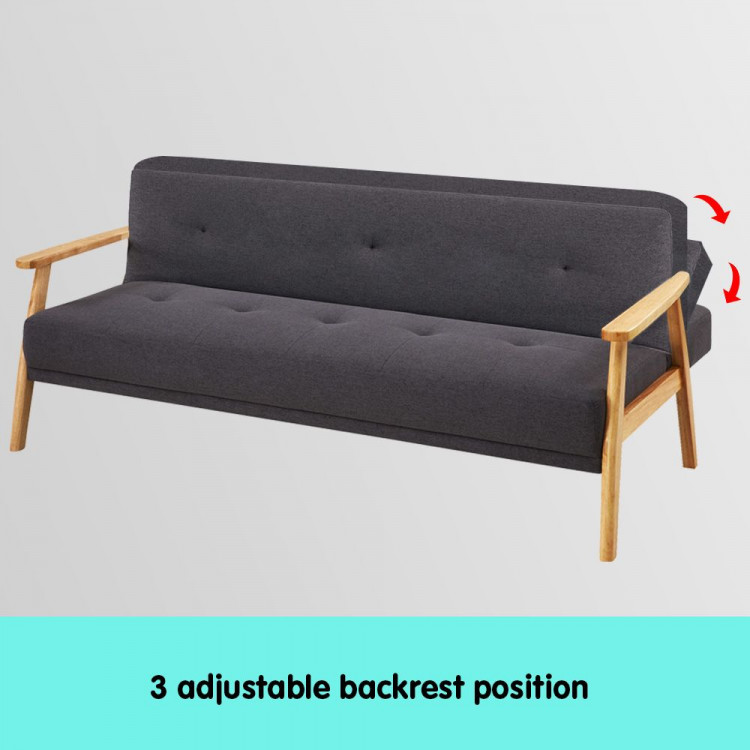 Three Seater Linen Fabric Sofa Bed Lounge Couch Futon - Dark Grey image 10