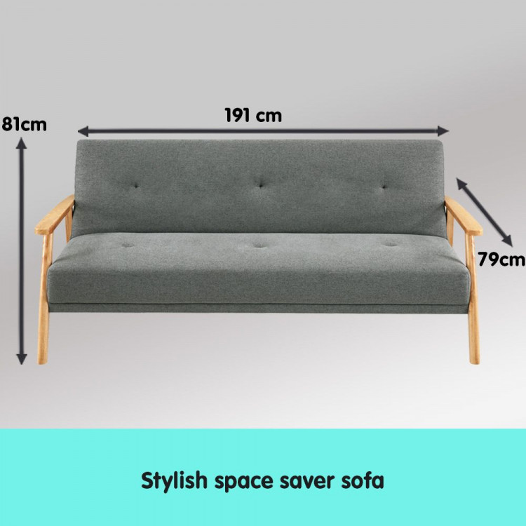 Three Seater Linen Fabric Sofa Bed Lounge Couch Futon - Light Grey image 6