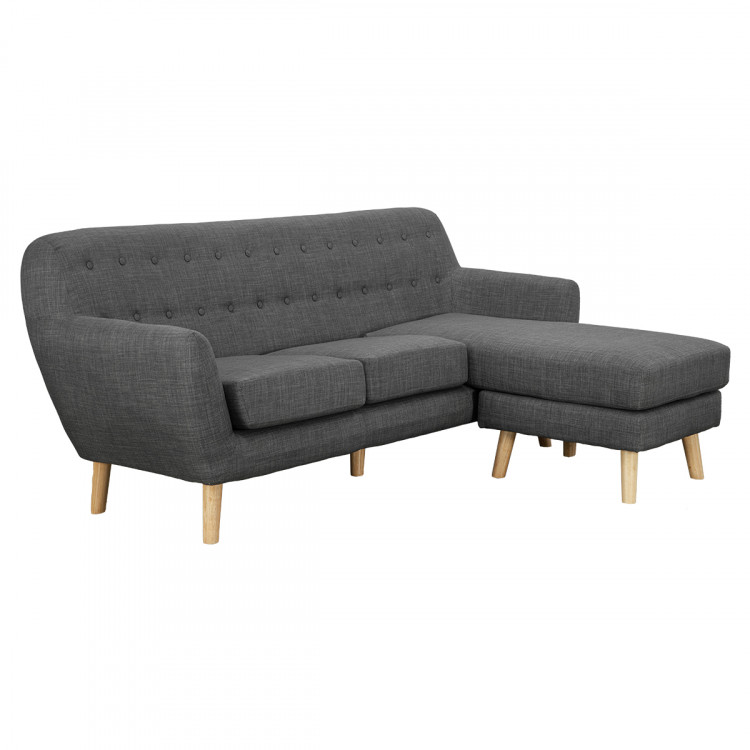 Linen Corner Sofa Couch Lounge L-shaped with Chaise - Dark Grey image 3