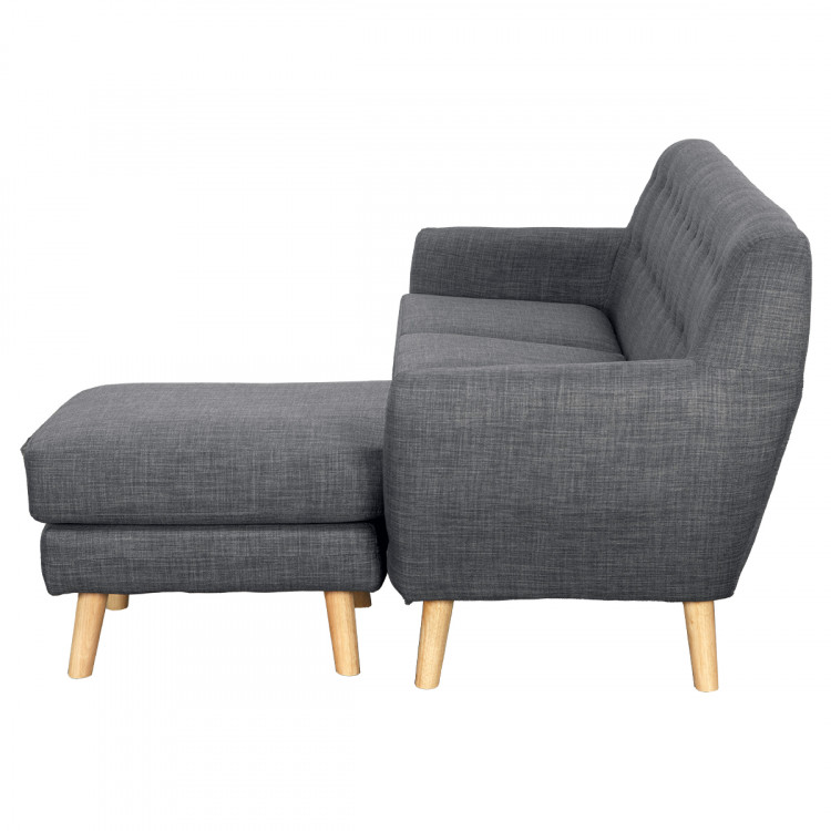 Linen Corner Sofa Couch Lounge L-shaped with Chaise - Dark Grey image 3