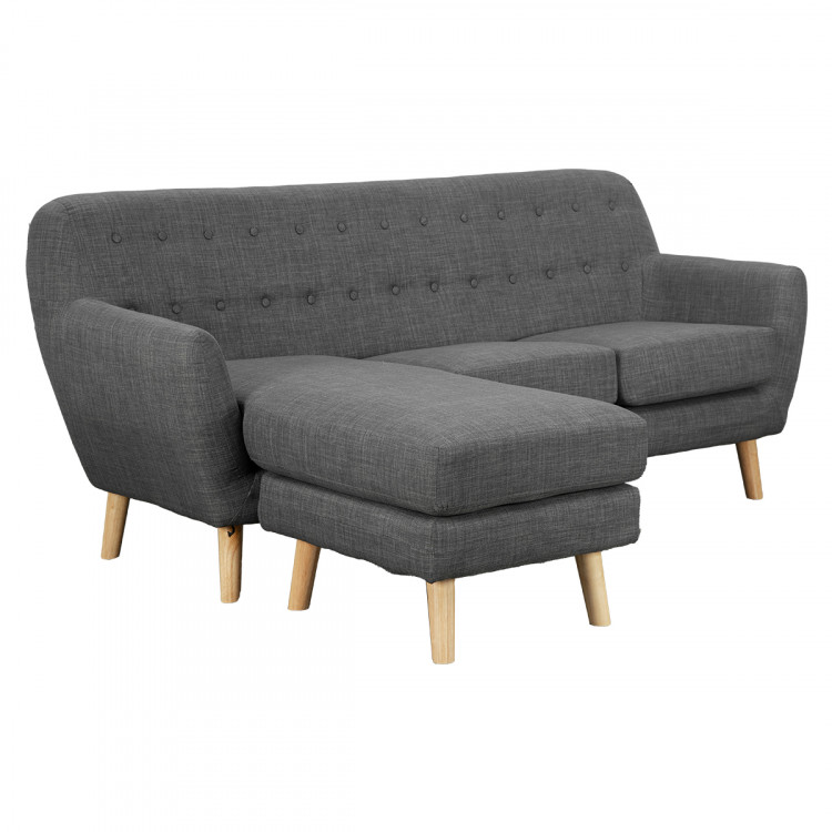 Linen Corner Sofa Couch Lounge L-shaped with Chaise - Dark Grey image 5