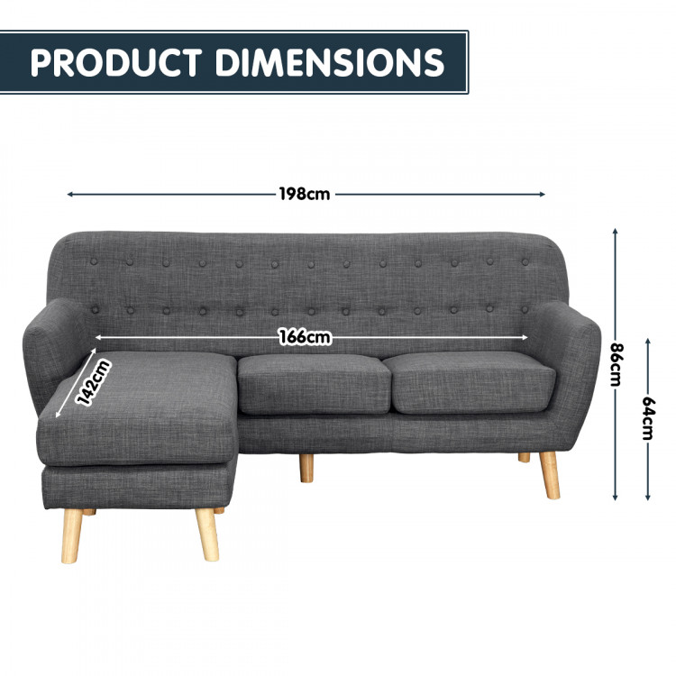 Linen Corner Sofa Couch Lounge L-shaped with Chaise - Dark Grey image 7