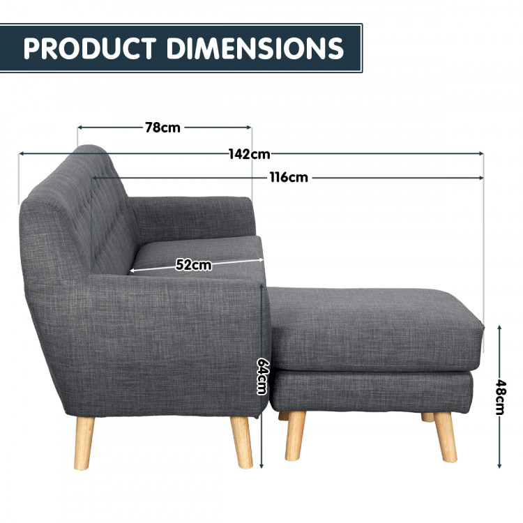 Linen Corner Sofa Couch Lounge L-shaped with Chaise - Dark Grey image 8