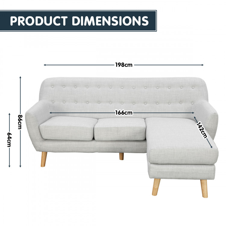 Linen Corner Sofa Couch Lounge L-shaped with Left Chaise - Light Grey image 7