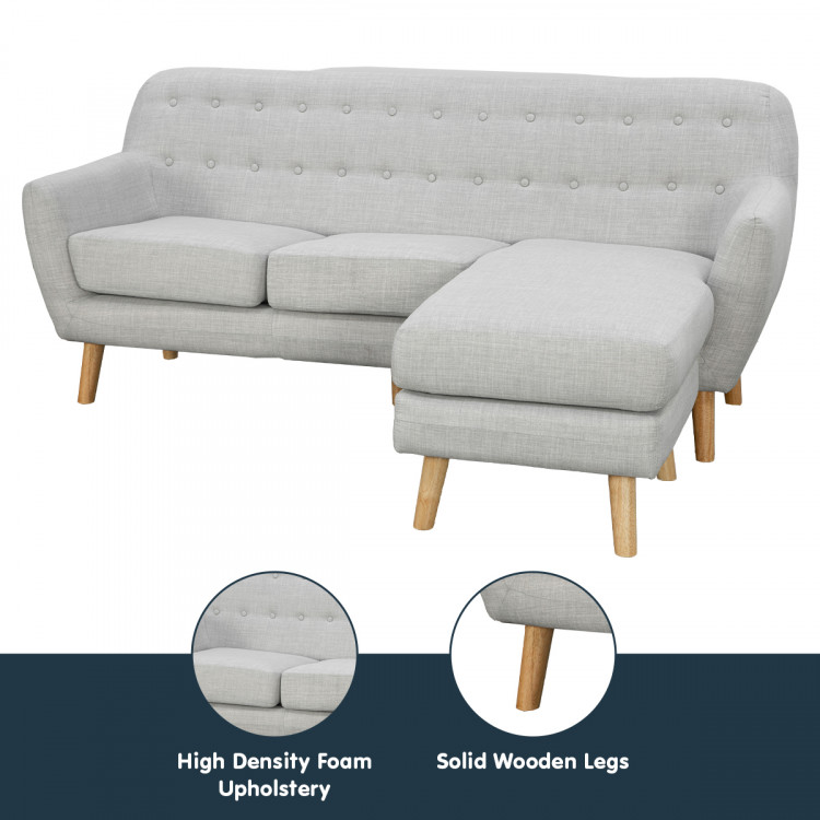 Linen Corner Sofa Couch Lounge L-shaped with Left Chaise - Light Grey image 9