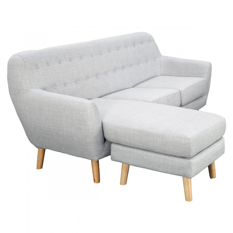 Sarantino Linen Corner Sofa Couch Lounge L-shaped w/ Chaise Light Grey image 6