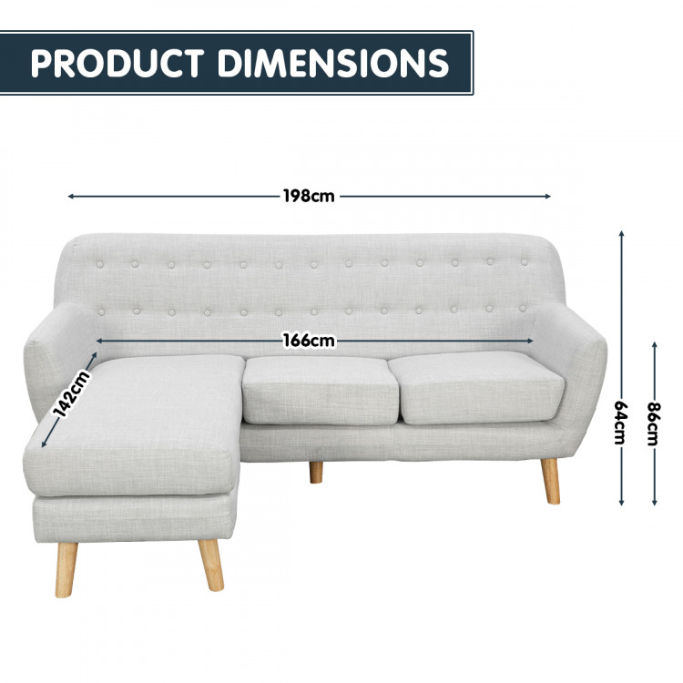 Sarantino Linen Corner Sofa Couch Lounge L-shaped w/ Chaise Light Grey image 7