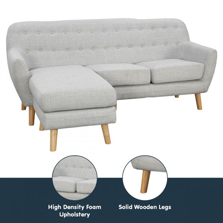 Sarantino Linen Corner Sofa Couch Lounge L-shaped w/ Chaise Light Grey image 9