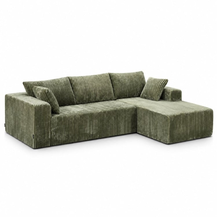 Sarantino Soffia 2.75m Green Corduroy Corner Sofa with Chaise L-Shape Sectional Couch 3 Seater Lounge Sofa in a Box image 5
