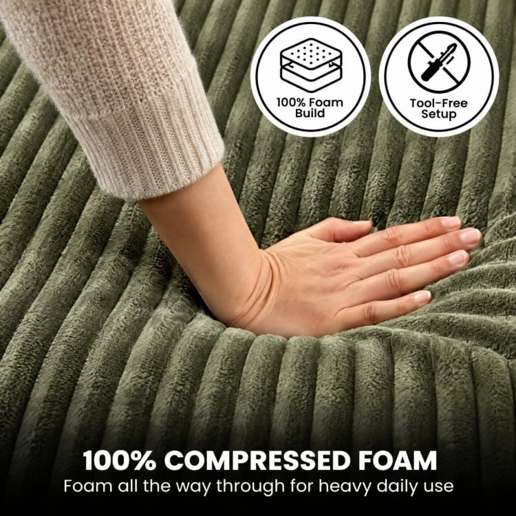Sarantino Soffia 2.75m Green Corduroy Corner Sofa with Chaise L-Shape Sectional Couch 3 Seater Lounge Sofa in a Box image 7
