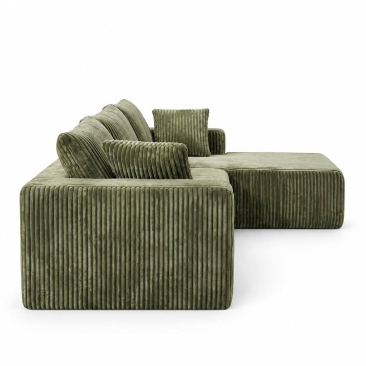 Sarantino Soffia 2.75m Green Corduroy Corner Sofa with Chaise L-Shape Sectional Couch 3 Seater Lounge Sofa in a Box image 9