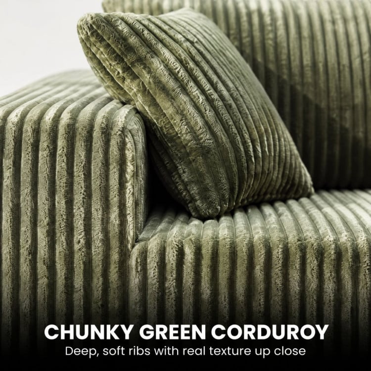 Sarantino Soffia 2.75m Green Corduroy Corner Sofa with Chaise L-Shape Sectional Couch 3 Seater Lounge Sofa in a Box image 11