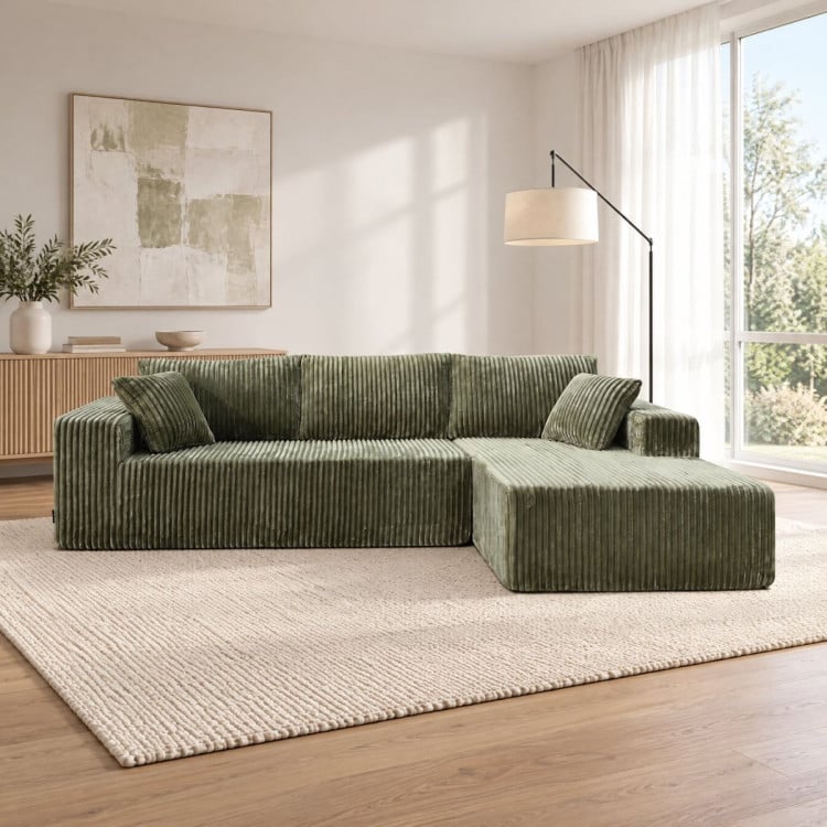 Sarantino Soffia 2.75m Green Corduroy Corner Sofa with Chaise L-Shape Sectional Couch 3 Seater Lounge Sofa in a Box image 12