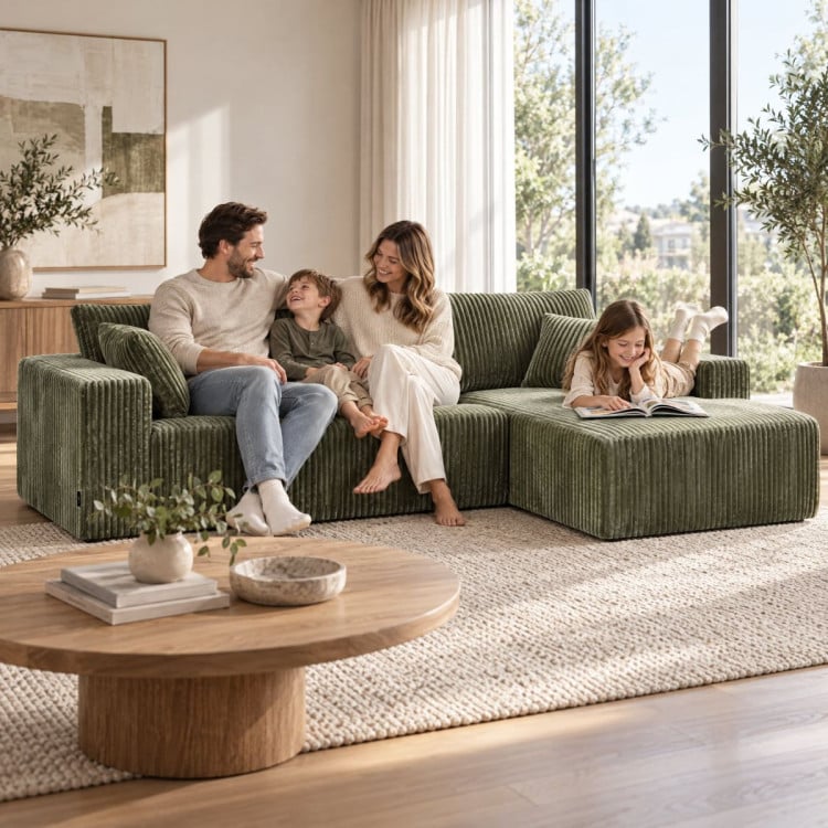 Sarantino Soffia 2.75m Green Corduroy Corner Sofa with Chaise L-Shape Sectional Couch 3 Seater Lounge Sofa in a Box image 13