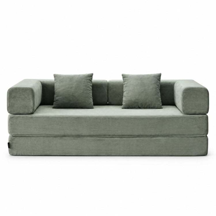 Sarantino Lume 1.9m Convertible Sofa Bed Green Corduroy Folding Foam Couch Double Floor Daybed Chaise Lounge