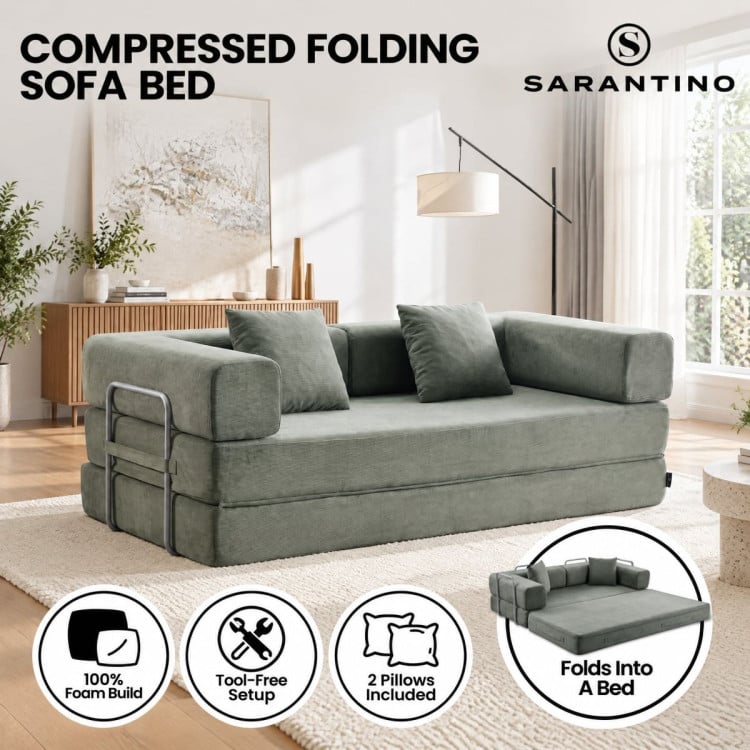 Sarantino Lume 1.9m Convertible Sofa Bed Green Corduroy Folding Foam Couch Double Floor Daybed Chaise Lounge image 4