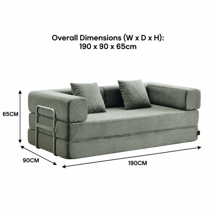 Sarantino Lume 1.9m Convertible Sofa Bed Green Corduroy Folding Foam Couch Double Floor Daybed Chaise Lounge image 5