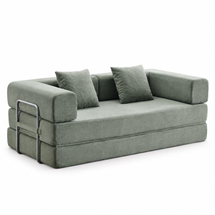 Sarantino Lume 1.9m Convertible Sofa Bed Green Corduroy Folding Foam Couch Double Floor Daybed Chaise Lounge image 3