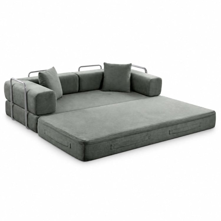 Sarantino Lume 1.9m Convertible Sofa Bed Green Corduroy Folding Foam Couch Double Floor Daybed Chaise Lounge image 12