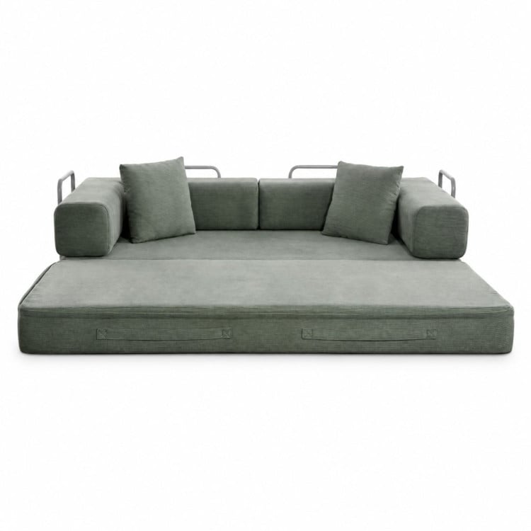 Sarantino Lume 1.9m Convertible Sofa Bed Green Corduroy Folding Foam Couch Double Floor Daybed Chaise Lounge image 13