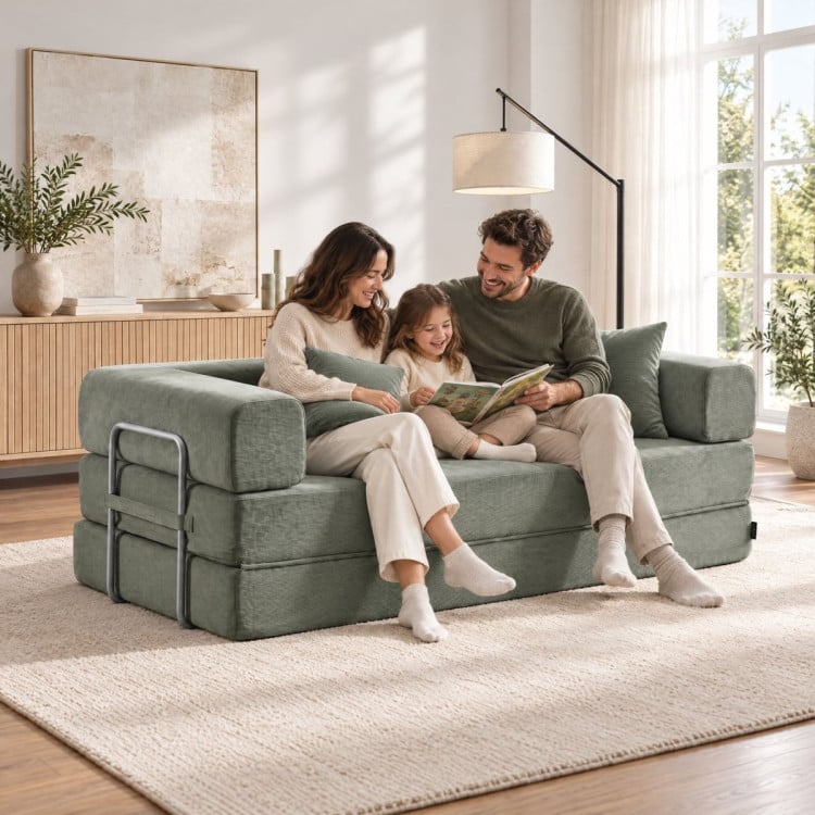 Sarantino Lume 1.9m Convertible Sofa Bed Green Corduroy Folding Foam Couch Double Floor Daybed Chaise Lounge image 9