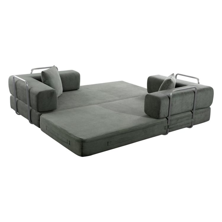 Sarantino Lume 1.9m Convertible Sofa Bed Green Corduroy Folding Foam Couch Double Floor Daybed Chaise Lounge image 14