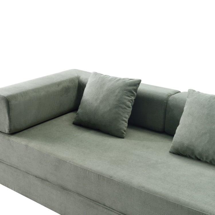 Sarantino Lume 1.9m Convertible Sofa Bed Green Corduroy Folding Foam Couch Double Floor Daybed Chaise Lounge image 16