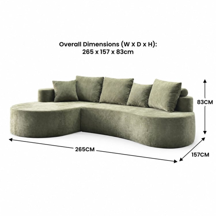 Sarantino Nuvola 2.65m Curved Cloud Sofa with Chaise Green Chenille Sectional Couch Lounge in a Box No Assembly image 5