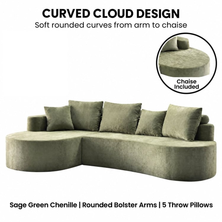 Sarantino Nuvola 2.65m Curved Cloud Sofa with Chaise Green Chenille Sectional Couch Lounge in a Box No Assembly image 6
