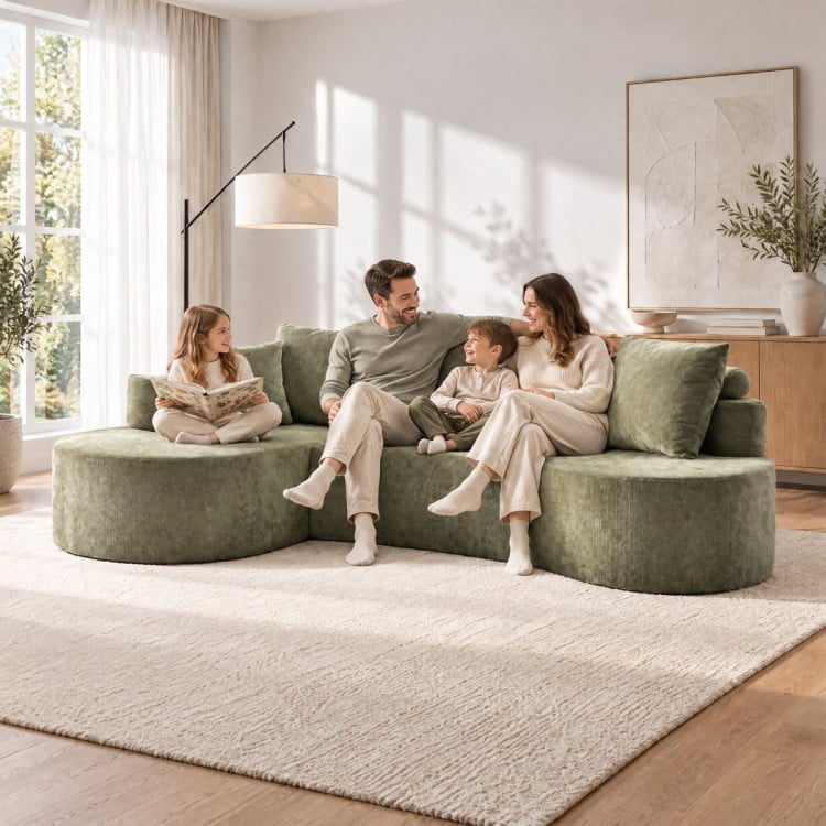 Sarantino Nuvola 2.65m Curved Cloud Sofa with Chaise Green Chenille Sectional Couch Lounge in a Box No Assembly image 10