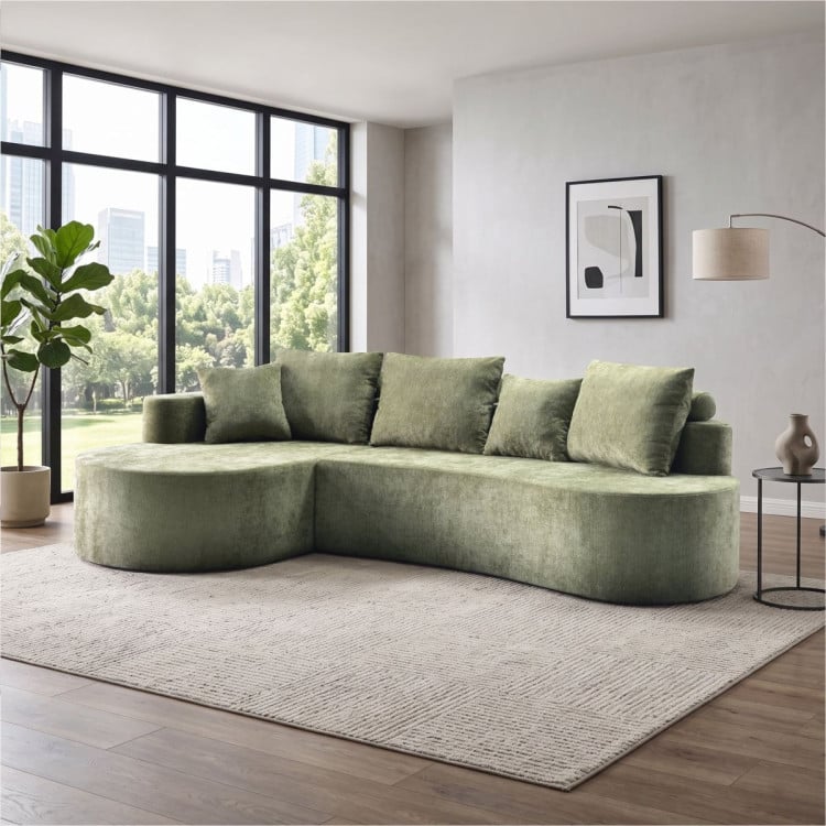 Sarantino Nuvola 2.65m Curved Cloud Sofa with Chaise Green Chenille Sectional Couch Lounge in a Box No Assembly image 13