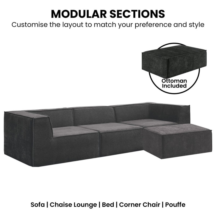 Sarantino Novi 3-Seater Modular Sofa Ottoman Charcoal Black Non-Slip Bottom Lounge image 7