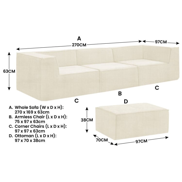 Sarantino Novi 3-Seater Modular Sofa with Ottoman in Cream Non-Slip Bottom Lounge image 4