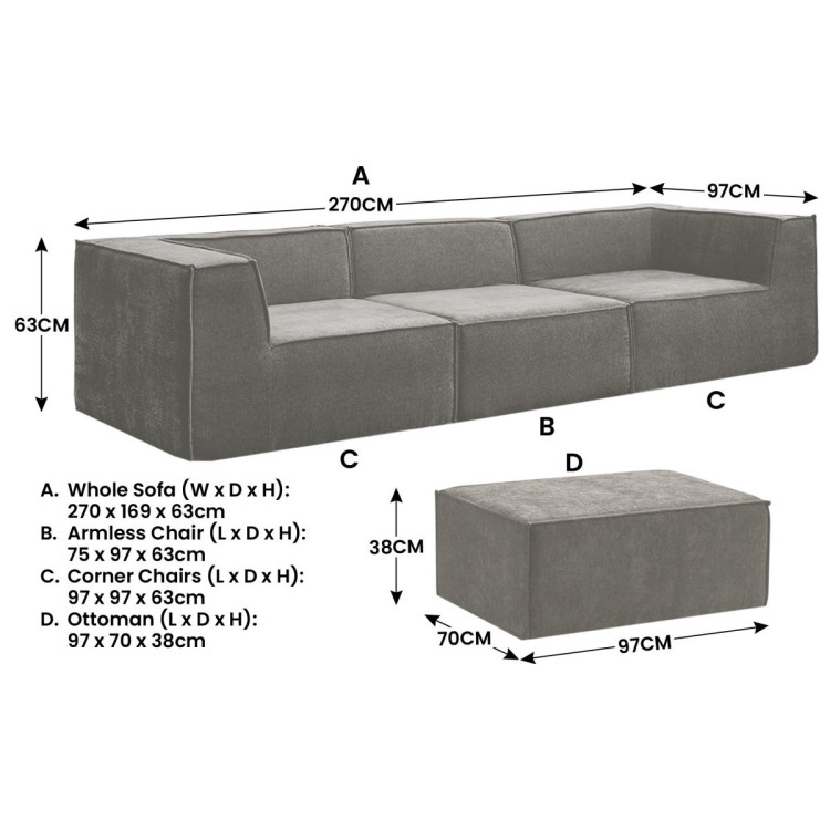 Sarantino Novi 3-Seater Modular Sofa with Ottoman in Grey Non-Slip Bottom Lounge image 4