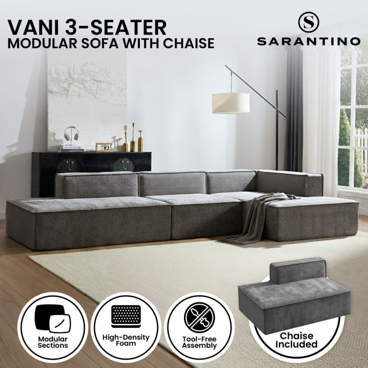 Sarantino Vani Compressed 3 Seater Modular Sofa Set- Dark Grey image 12