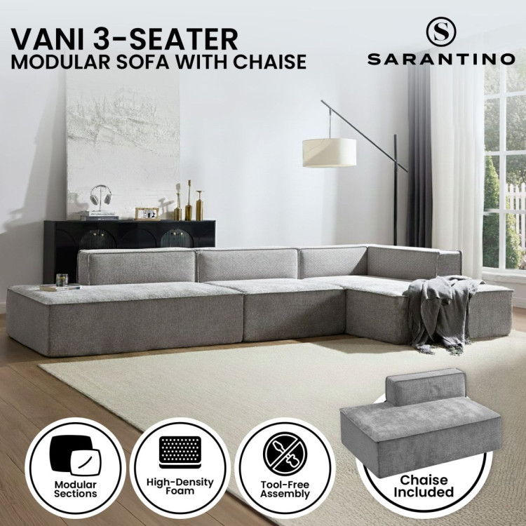 Sarantino Vani Compressed 3 Seater Modular Sofa Set - Light Grey image 12