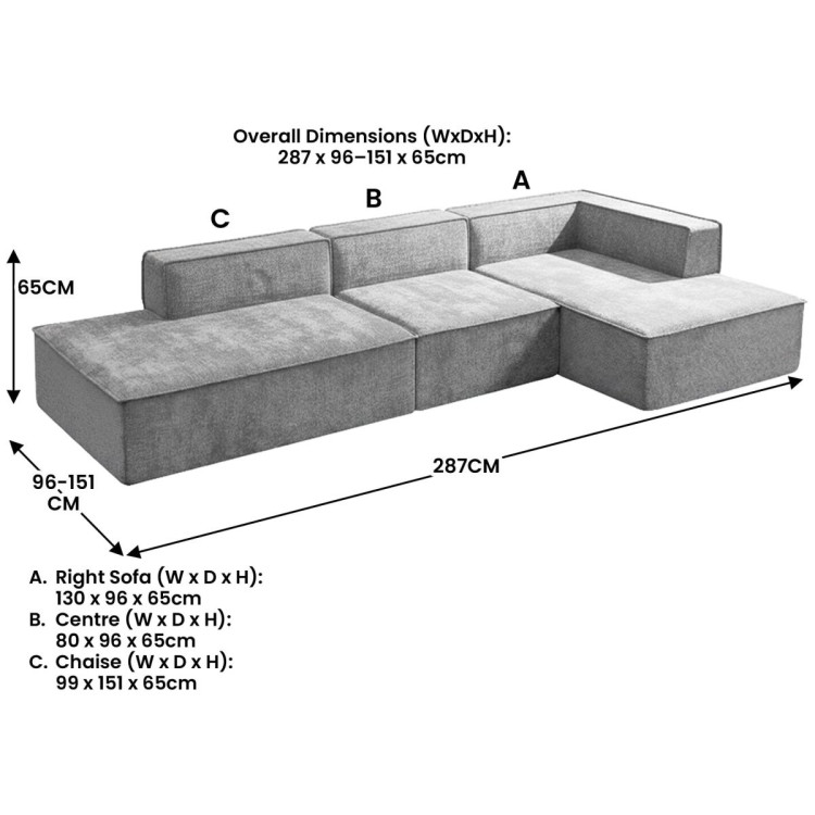 Sarantino Vani Compressed 3 Seater Modular Sofa Set - Light Grey image 4