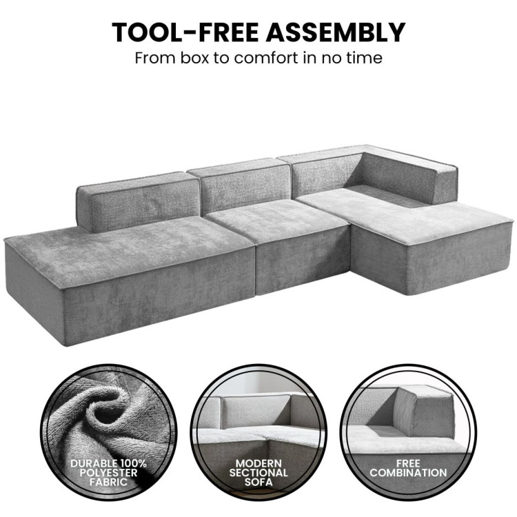 Sarantino Vani Compressed 3 Seater Modular Sofa Set - Light Grey image 7