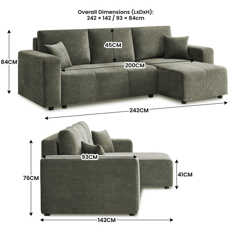 Sarantino Caliana Reversible L Shape Sofa Bed with Storage & Backrest - Green image 5