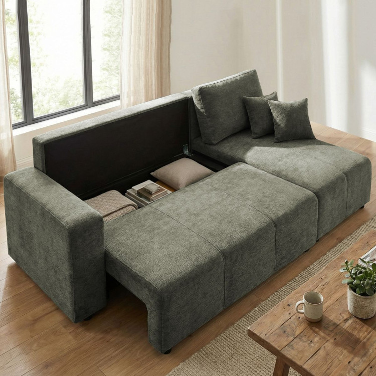 Sarantino Caliana Reversible L Shape Sofa Bed with Storage & Backrest - Green image 16