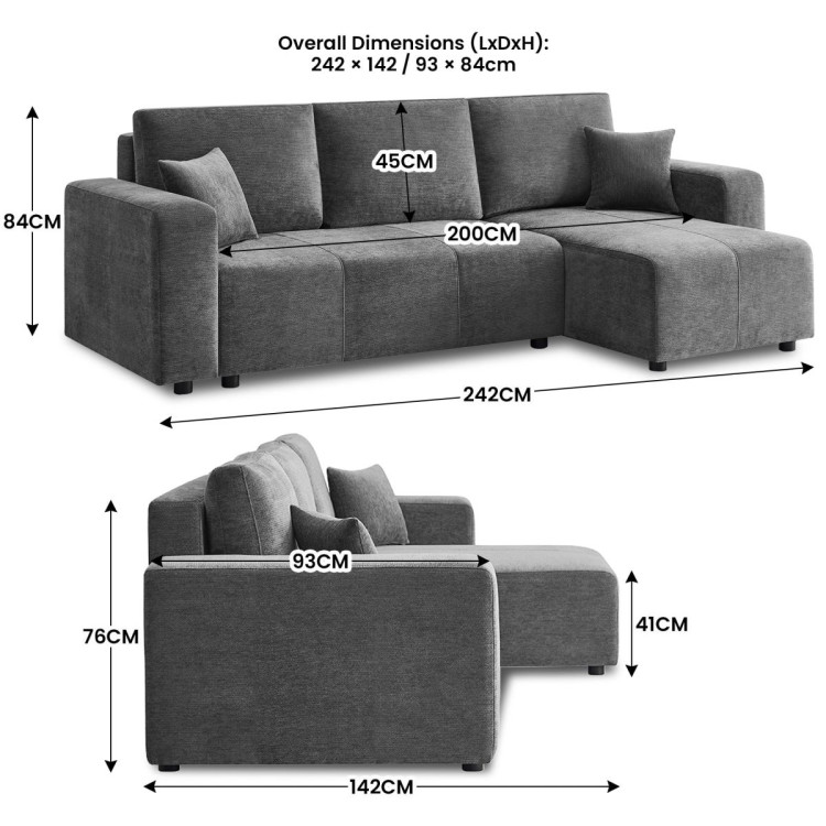 Sarantino Caliana Reversible L Shape Sofa Bed with Storage & Backrest - Grey image 5