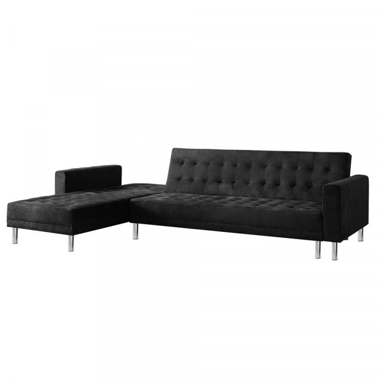Suede Corner Sofa Bed Couch with Chaise - Black image 3