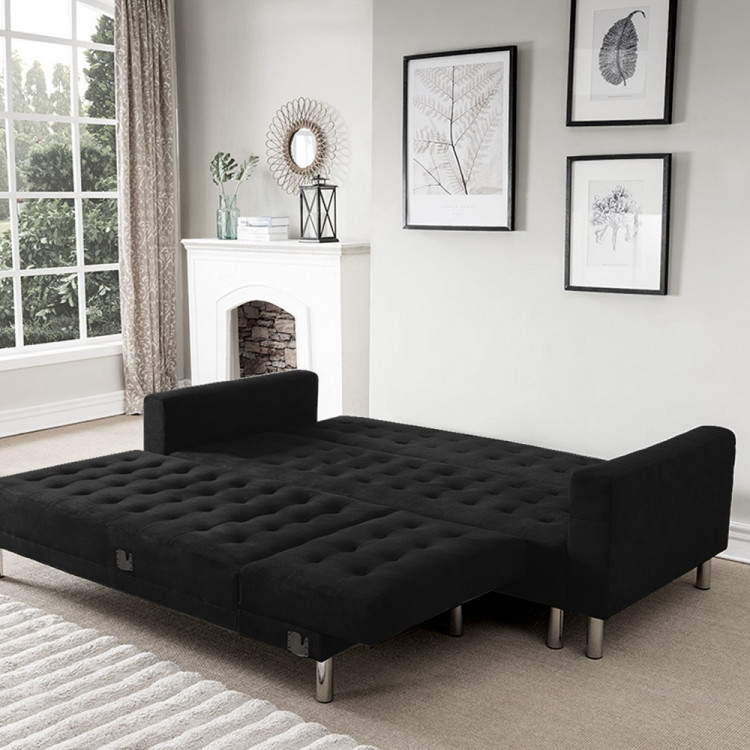 Suede Corner Sofa Bed Couch with Chaise - Black image 4