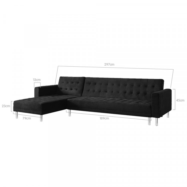 Suede Corner Sofa Bed Couch with Chaise - Black image 5
